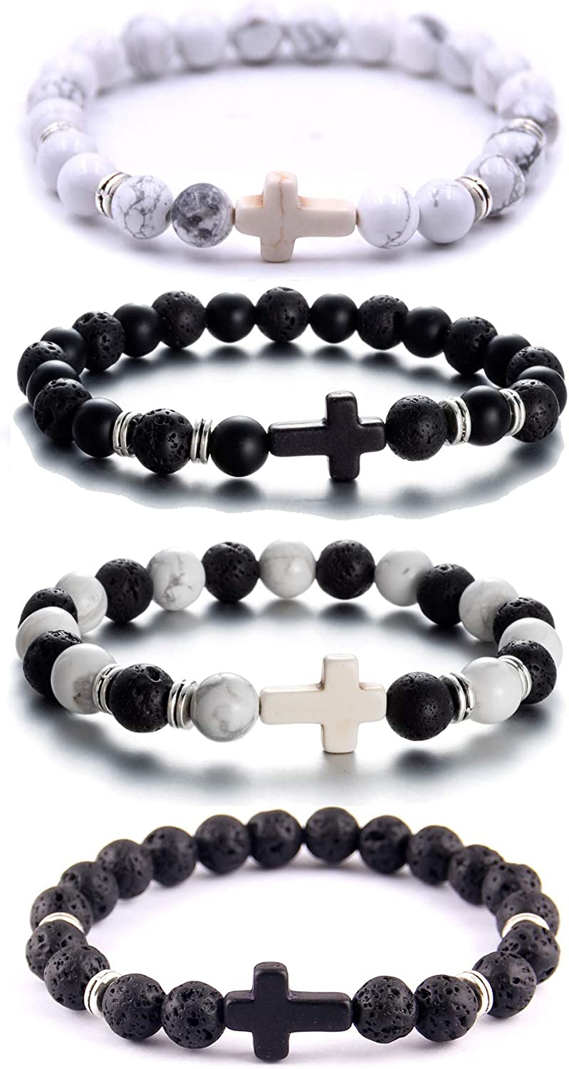 230816035712609_1 Softones 4PCS Cross Beads Bracelet for Men Women 8mm Healing Lava Stone Stretch Bracelets,7.5" - Image 1